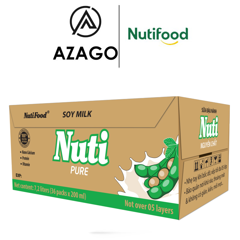 Thùng 36 Bịch Sữa đậu nành Nuti Nguyên Chất Bịch 200ml TU.NSDN01 - Thương Hiệu NUTIFOOD - AZAGO