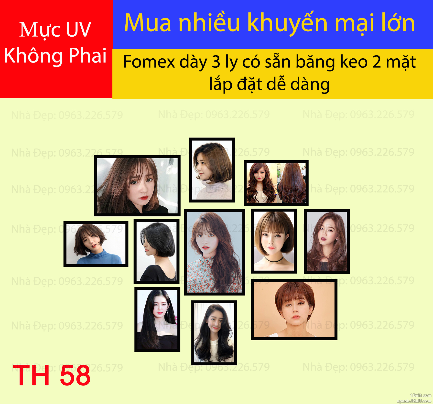 Bộ tranh FOMEX dán tường tiệm cắt tóc nữ 11 tấm. Mã TH58