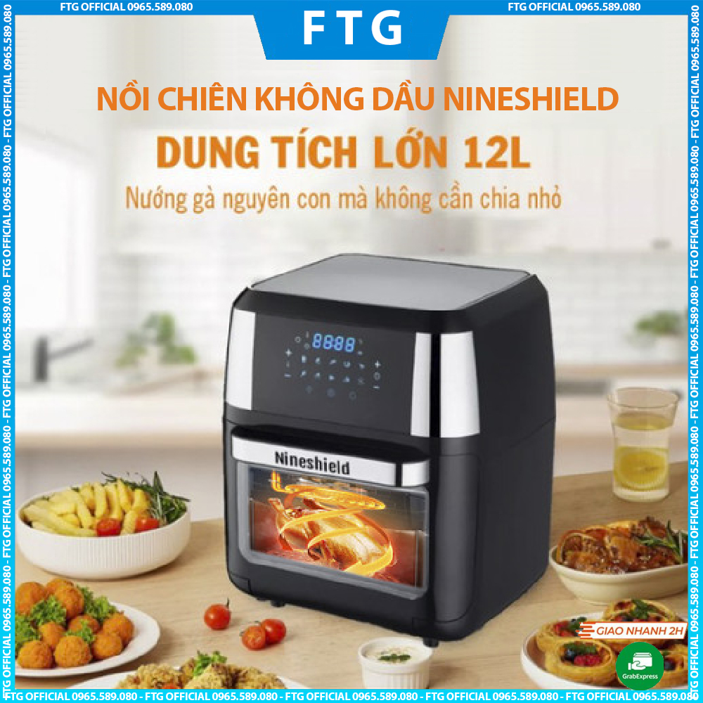 Nồi chiên không dầu nine shield cảm ứng 12l kb-1201, đủ phụ kiện - bảo hành 12 tháng