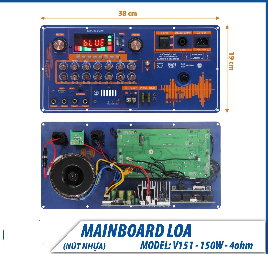 [HCM]Bo Mạch Loa Kéo Nguồn Xuyến đánh Bass 4 tấc đôi 5 Tấc đơn Mạnh Mẽ có Reverb V151 kích thước 19*