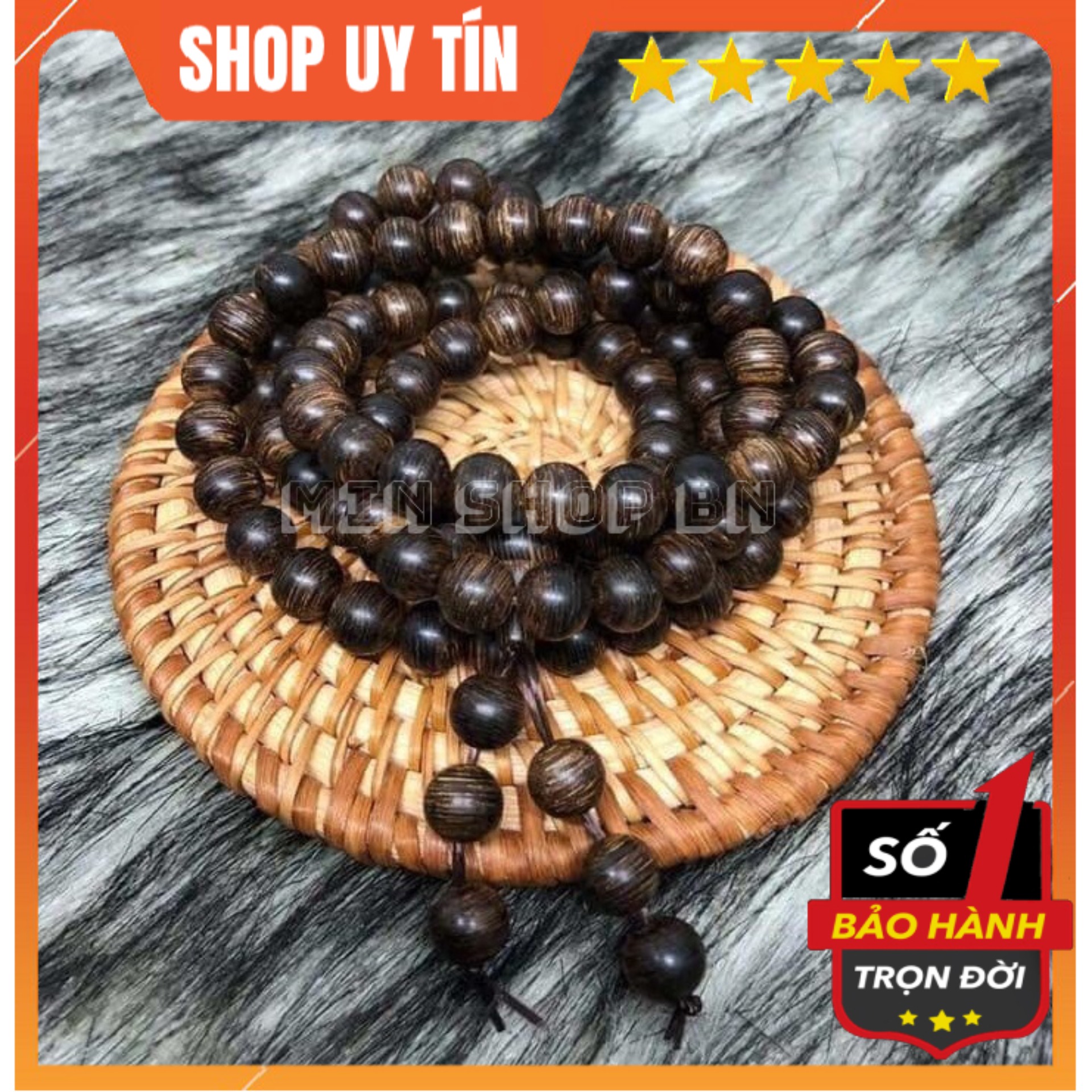 108 HẠT TRẦM HƯƠNG SÁNH CHÌM TỰ NHIÊN VÂN NGANG SIÊU VIP 8 LY - Kèm hộp đựng cao cấp