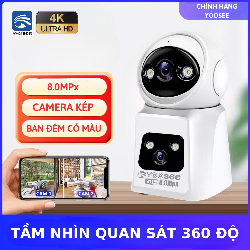 Camera YooSee 2 mắt - 8.0mpx siêu nét góc rộng, ban đêm xem có màu, đàm thoại 2 chiều, camera kép xem cùng lúc trên 1 điện thoại xoay 360 độ