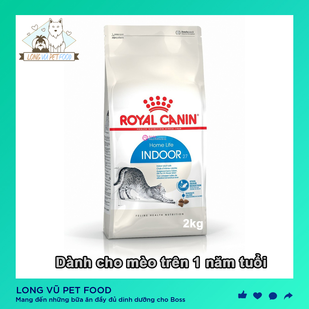 [Túi 2kg] Hạt cho mèo Royal canin Indoor 27 -Thức ăn cho mèo nuôi trong nhà ít vận động - Long Vũ Pet Food