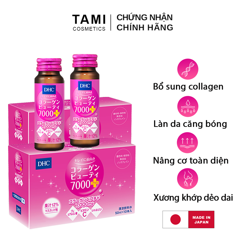 COMBO 2 hộp Collagen nước DHC Nhật Bản Beauty 7000 Plus thực phẩm chức năng làm đẹp da, trẻ hóa da bổ sung Vitamin C giúp da căng mọng tràn sức sống Hộp 10 chai TA-DHC-CB73