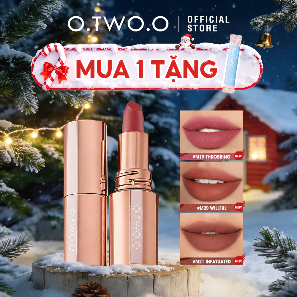 O.TWO.O Son môi matte Son bóng Mềm mịn Nude Lâu trôi không thấm nước Không dính cốc Màu sắc đậm Lip Gloss 8 màu 