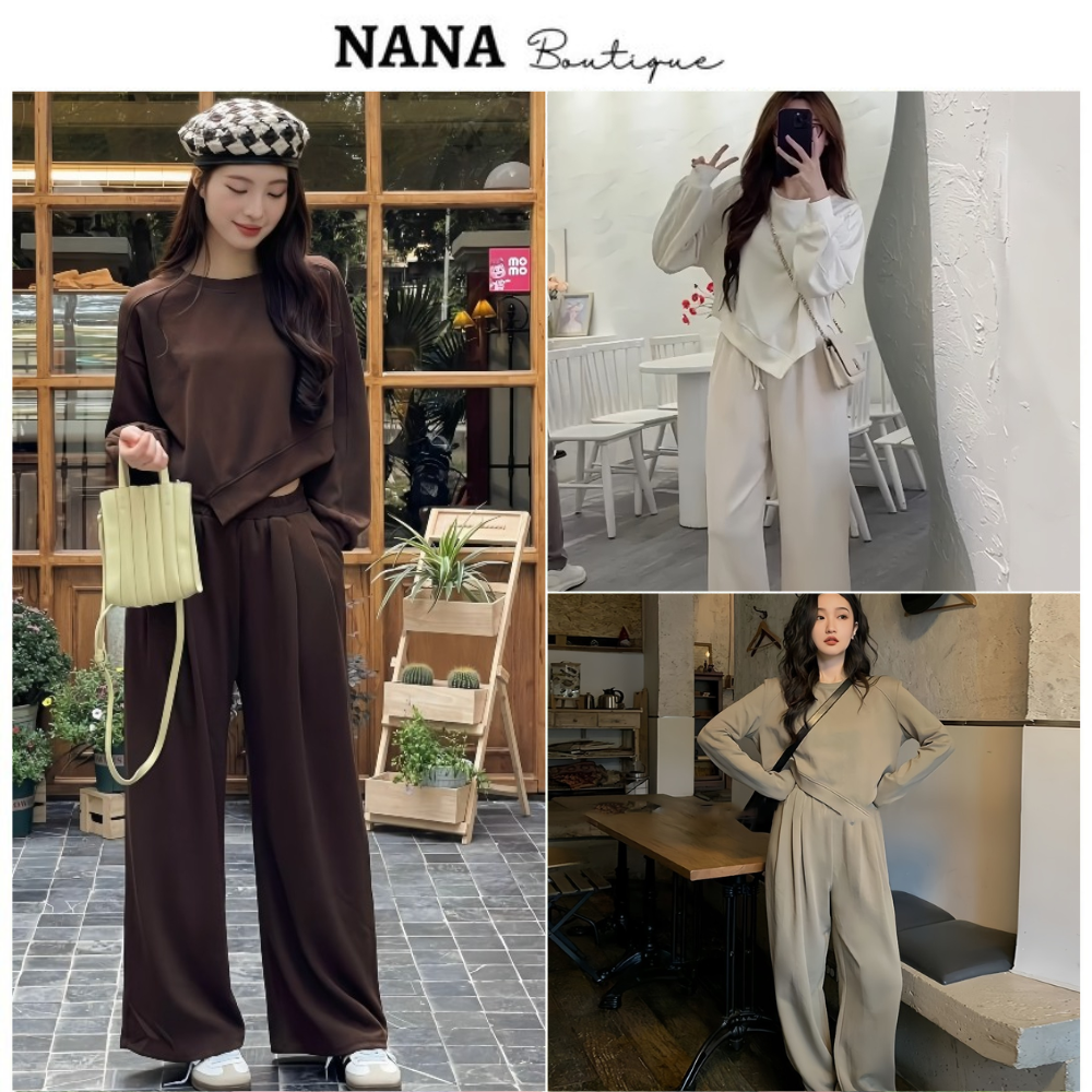 Set bộ xẻ vạt áo dài tay thu đông và quần dài chất thun gân, set bộ mặc siêu xinh