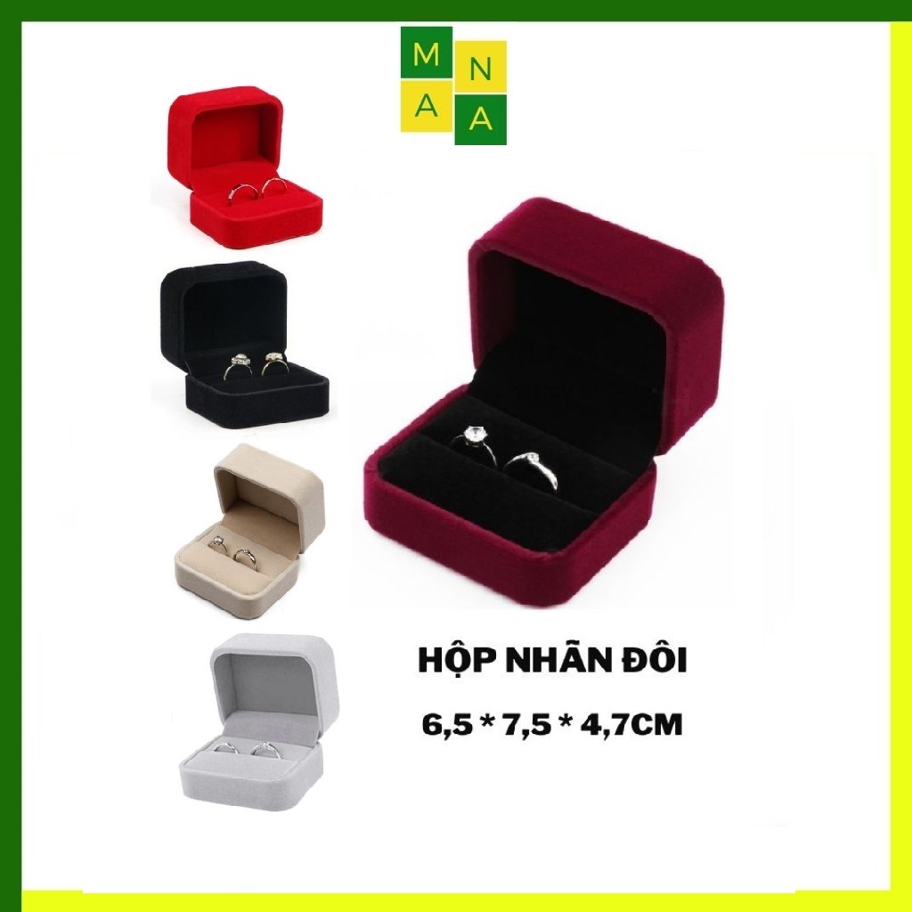 Hộp nhẫn đôi nỉ nhung cao cấp hộp đựng nhẫn cưới trang sức