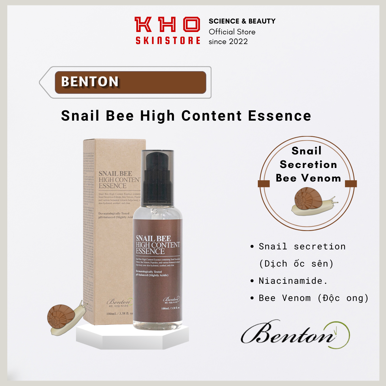 Benton tinh chất ốc sên Snail Bee High Content Essence New 100ml