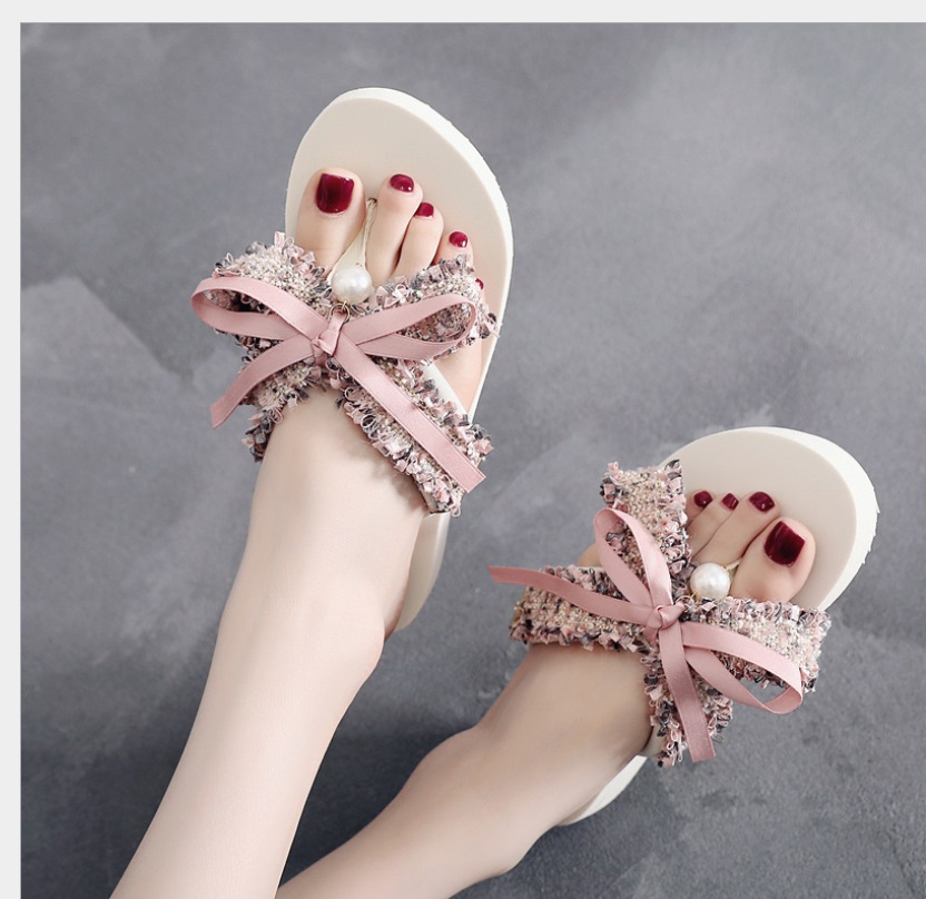 Dép Tông Nữ Xỏ Ngónd Đế Cao 6Cm Quai Đính Nơ Đẹp | Dép Đế Xuồng