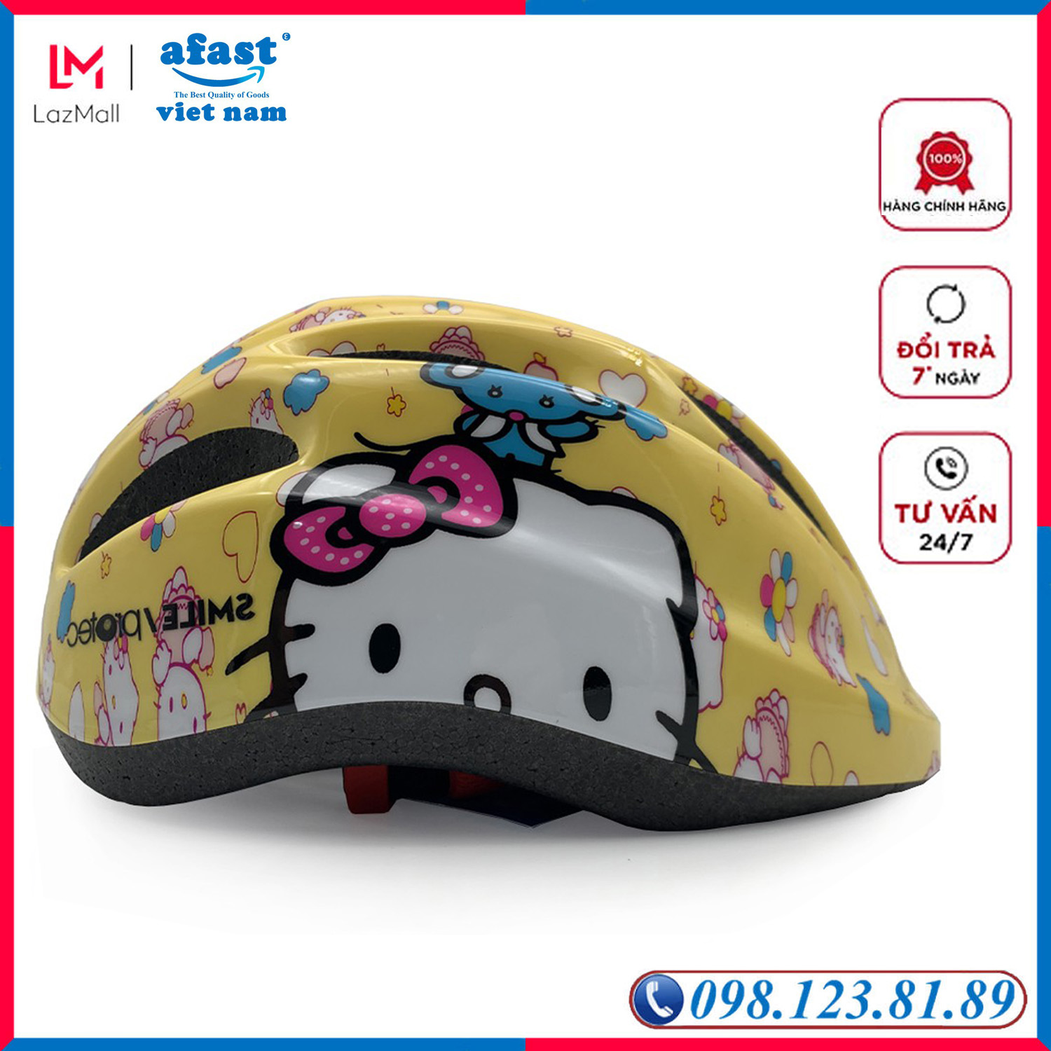 Mũ bảo hiểm xe đạp trẻ em, mũ bảo hiểm chơi thể thao, trượt Patin trẻ em cao cấp dành cho bé gái Protec SMILE (WT - 024) họa tiết Hello Kitty dễ thương - AFAST VIỆT NAM