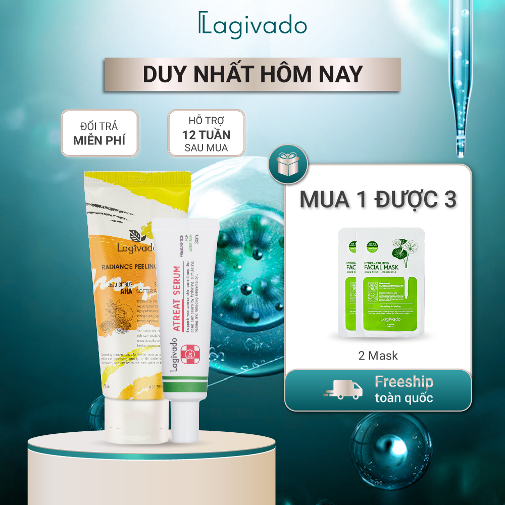 Bộ chăm sóc da mụn, giảm thâm Hàn Quốc Lagivado gồm Dr. ATreat Serum 30 ml và tẩy tế bào chết da mặt 50 ml