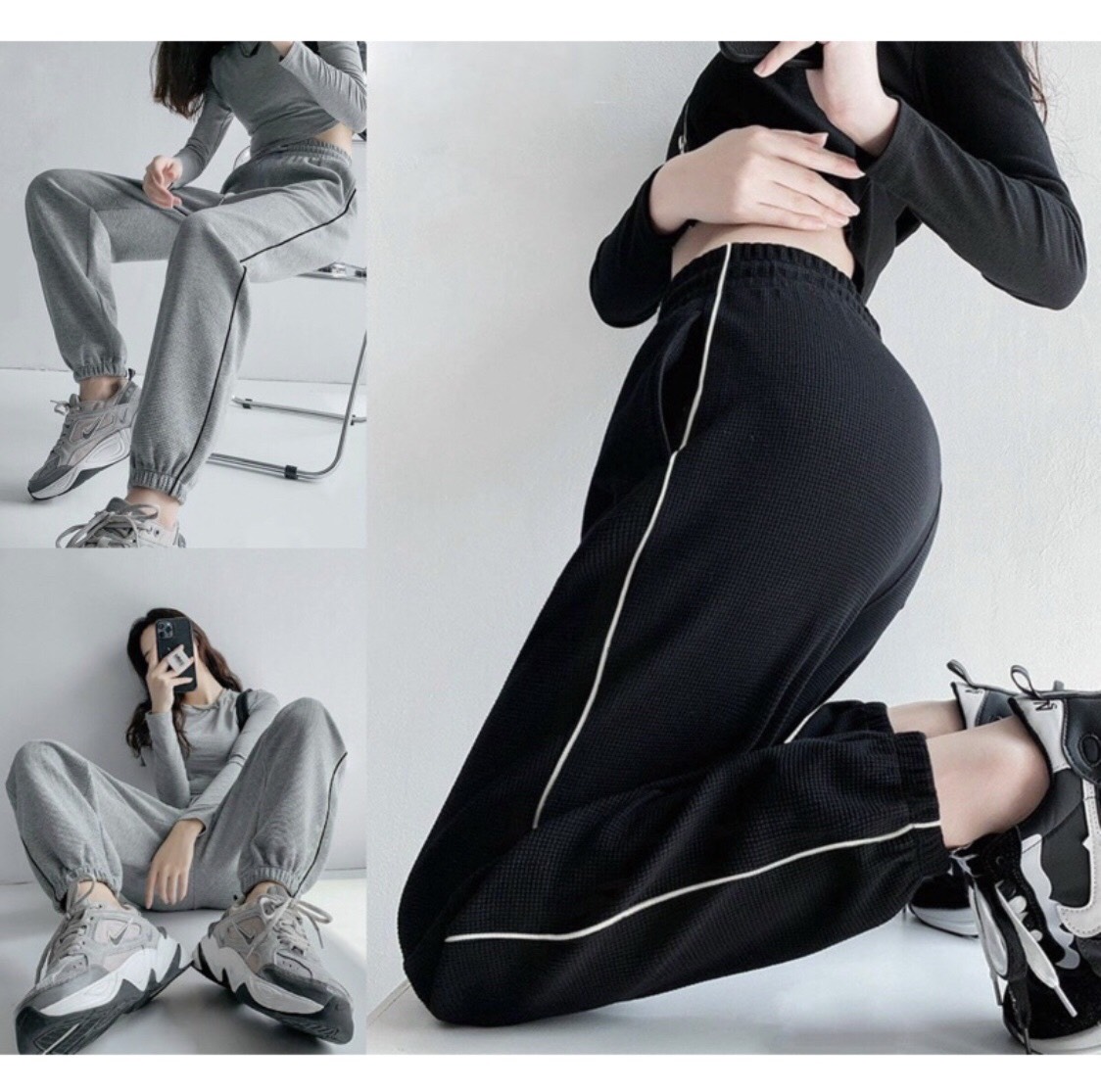 Quần tổ ong jogger chạy viền sọc năng động cá tính