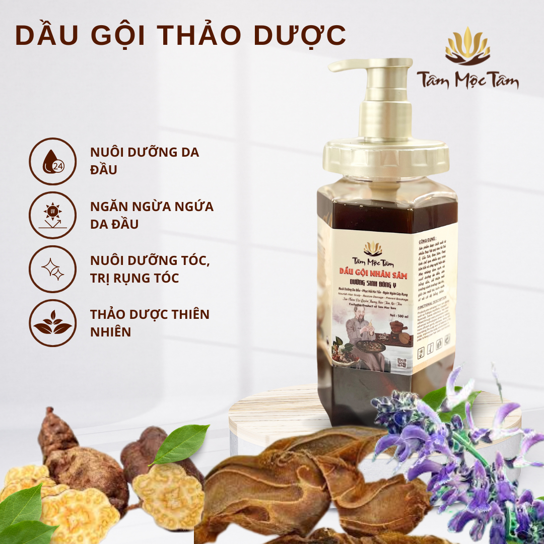 Dầu Gội Nhân Sâm Dưỡng Sinh Đông Y Tâm Mộc Tâm 500ml Làm Sạch và Nuôi Dưỡng Da Đầu, Cân Bằng Dầu, Cải Thiện Da Dầu Tốt