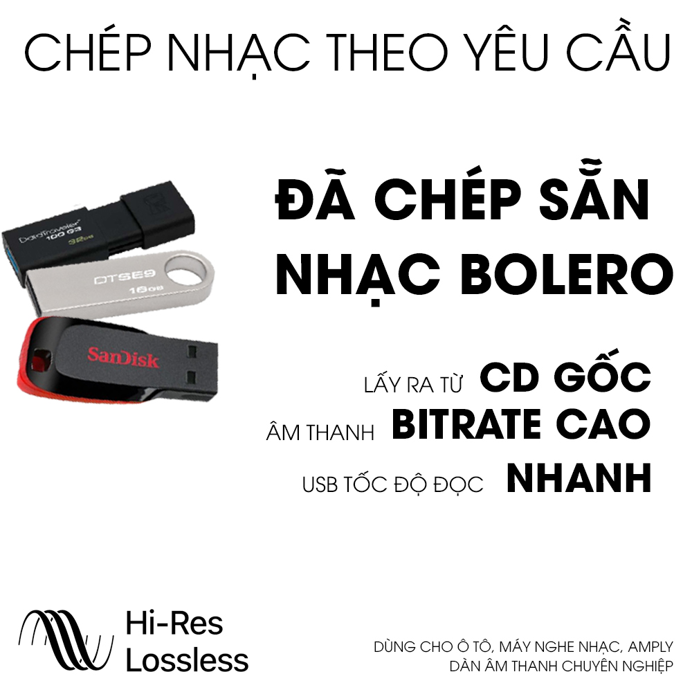 USB chép nhạc theo yêu cầu, nhạc chất lượng cao, lấy ra từ CD gốc, đã chép sẵn nhạc Bolero, nhạc vàng, trữ tình hải ngoại