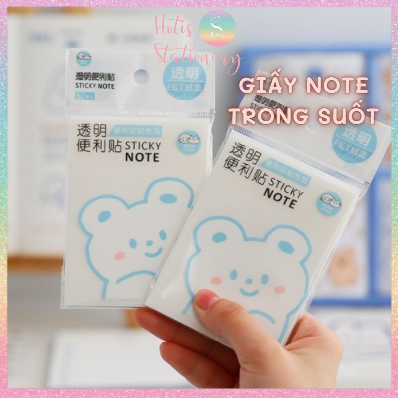 Tệp 50 tờ giấy note, giấy ghi chú trong suốt, không thấm nước - 9.5x7cm