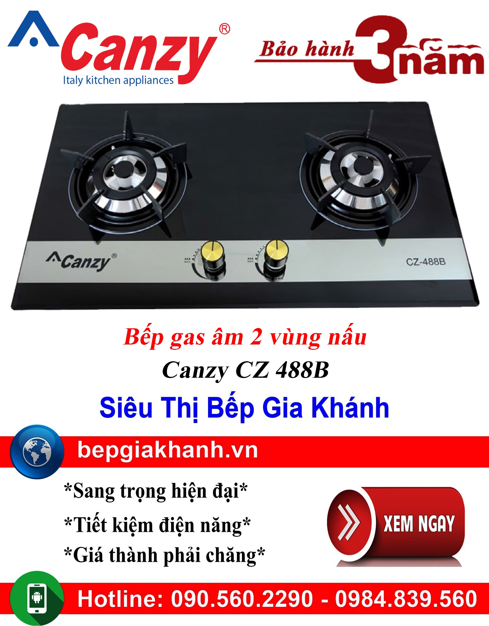 [HCM]Bếp gas âm 2 vùng nấu Canzy CZ 488B, bếp gas, bếp gas đôi, bếp gas đơn, bếp gas âm, bếp ga, bếp ga đôi, bếp ga đơn, bếp ga âm, bep ga, bep gas