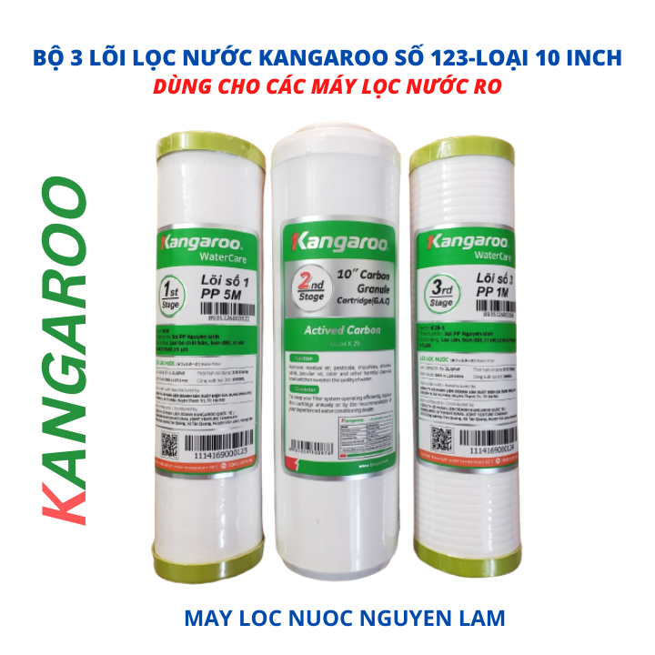 (HCM) Bộ Lõi Lọc Nước KANGAROO 123 (CHÍNH HÃNG)-Loại 10 inch