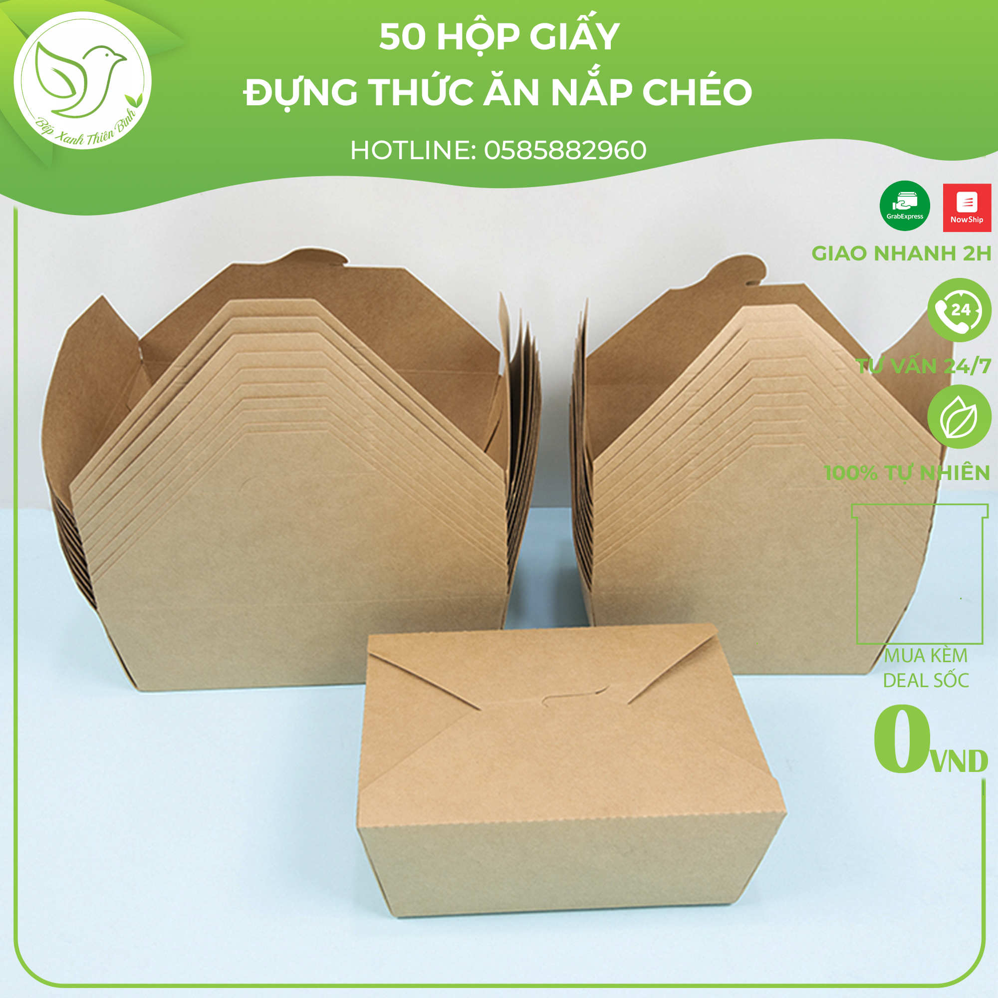 50 Hộp giấy đựng thức ăn nắp chéo , đựng thực phẩm, đựng cơm bảo vệ môi trường
