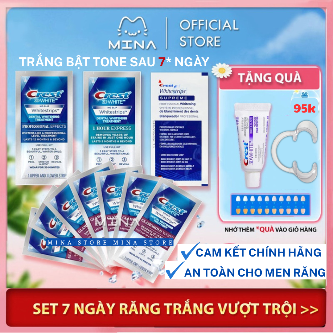 Set 7 gói miếng dán trắng răng Crest 3D White chính hãng MỸ - Liệu trình 7 ngày miếng dán crest 3d g