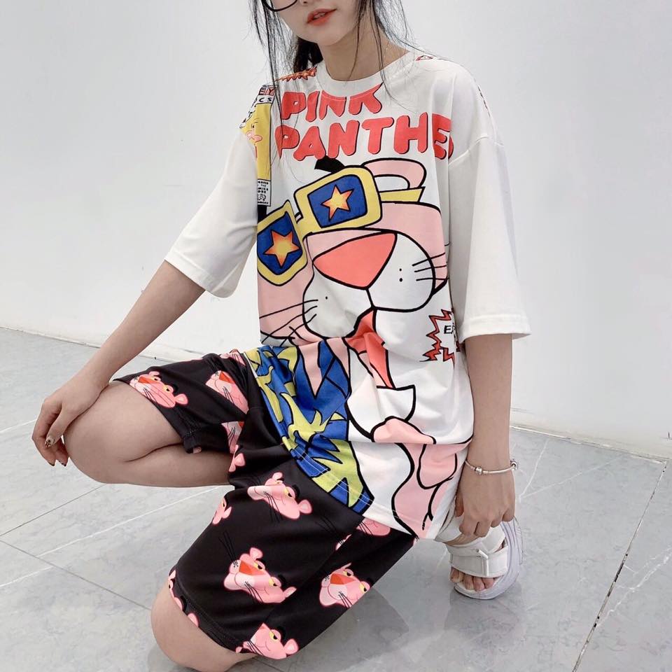 Áo phông oversize Pink Panther - Áo thun báo hồng 3D unisex thời trang nam nữ chất đẹp - set bộ báo hồng hot trend