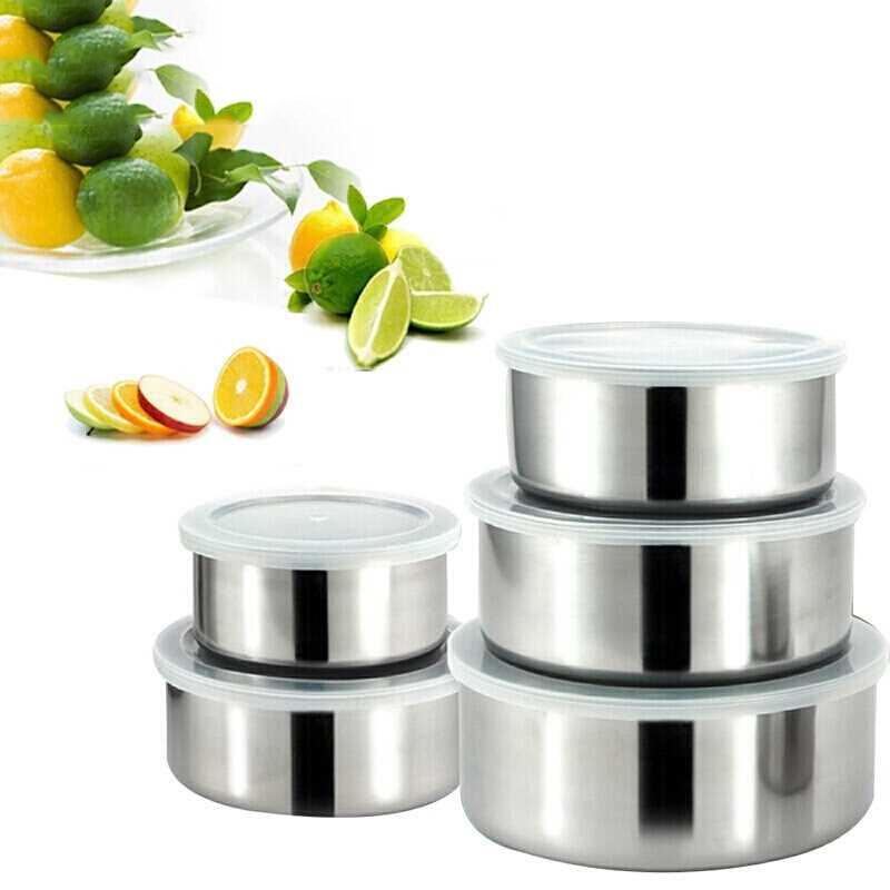 Bộ 5 hộp đựng thực phẩm  Inox có nắp đậy (Bạc) - Hộp INOX cao cấp đựng thực phẩm bảo quản thức ăn cho an toàn cho lò vi sóng tủ lạnh -Hộp Nhiều Ngăn Nhỏ, Hộp Đựng Thức Ăn Có Khả Năng Chịu Nhiệt Cao