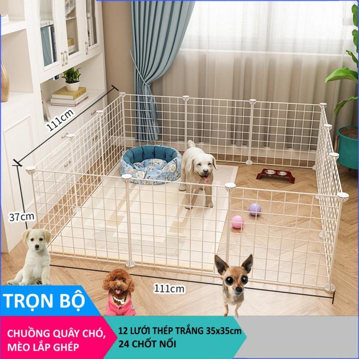Combo 12 Tấm Ghép Chuồng Quây Cho Thú Cưng Chó Mèo, Lồng Cũi Thú Cưng-Dog Fence - Lồng Chó - Lưới Sắt - Nhà Cho Chó