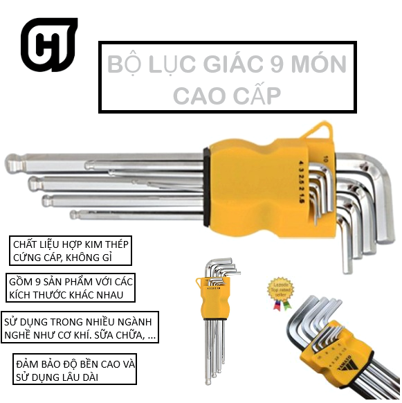 [HCM]Bộ lục giác 9 món cao cấp chất liệu hợp kim thép cứng cáp không gỉ CHT38