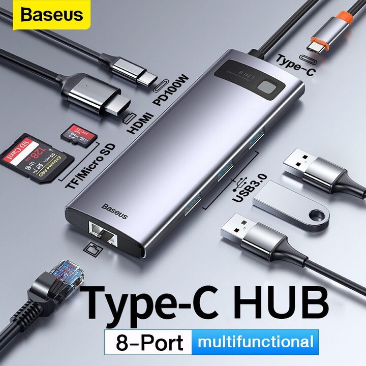 Bộ chia cổng Type-C đa năng 8 in 1 Baseus Metal Gleam Series CAHUB