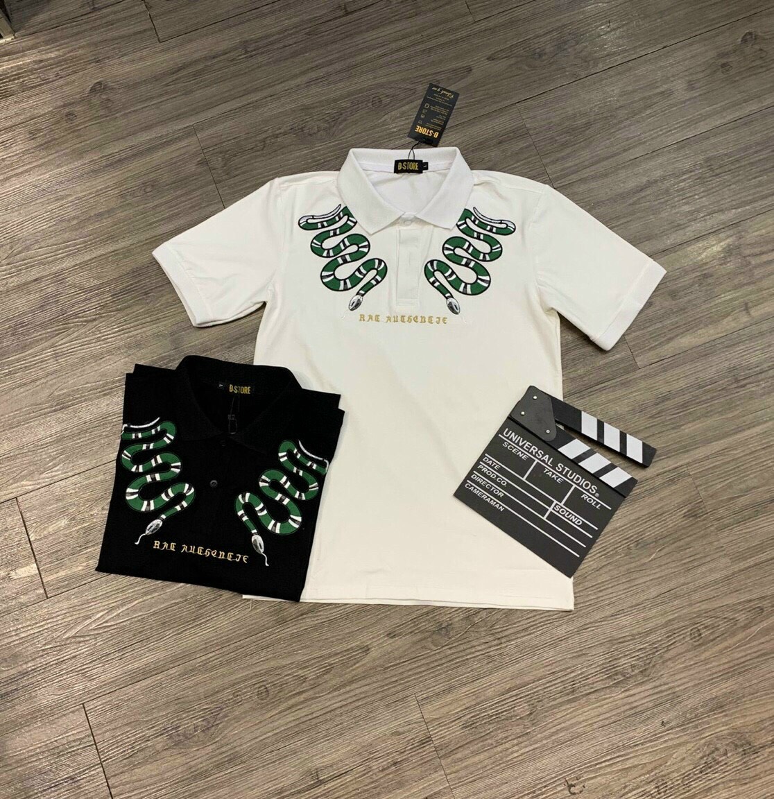 [Có Video]Áo thun nam cổ bẻ.áo thun thêu rắn cực đẹp vải cotton co dãn hút ẩm tốt 2 màu trắng đen hàng shop