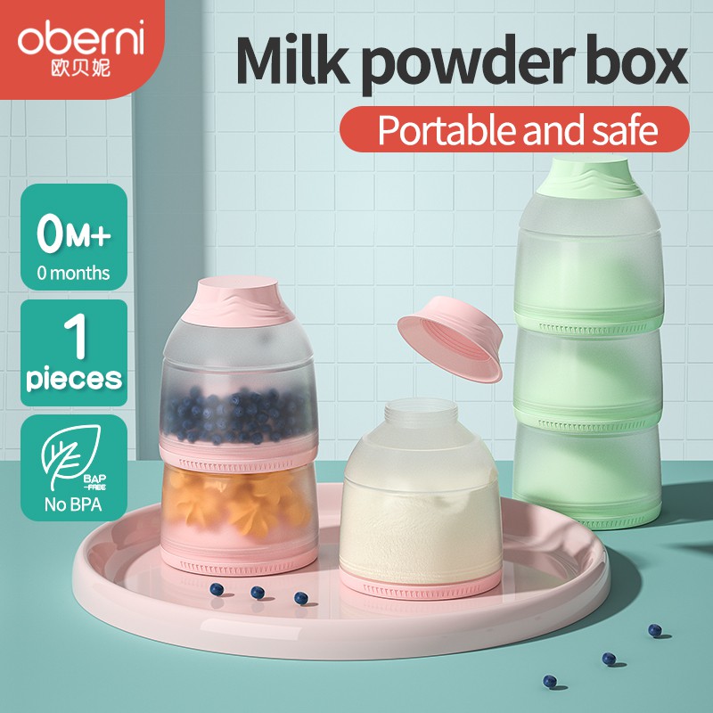 Oberni Hộp sữa bột xách tay 3 lớp Hộp đựng thức ăn Hộp đựng thức ăn