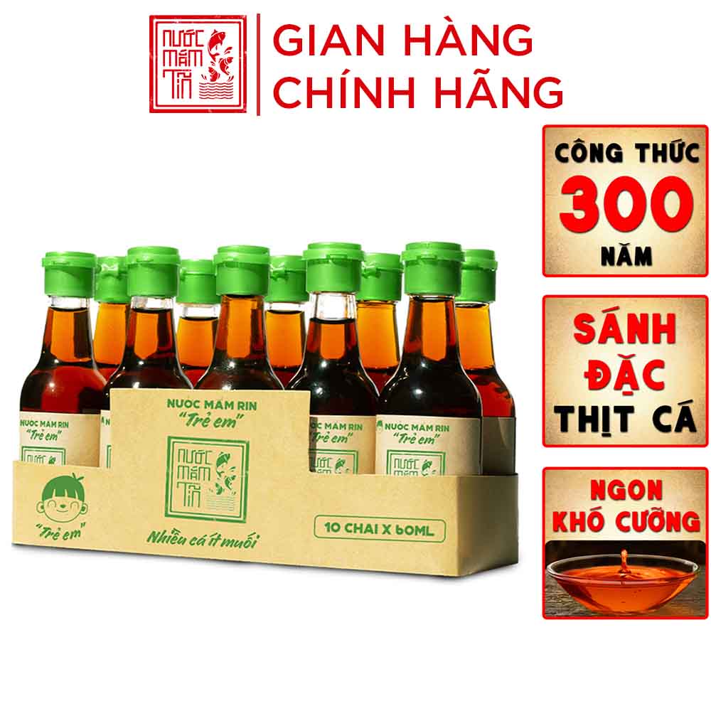 [Lốc 10 chai 42N - Nhiều cá ít muối] Nước mắm Tĩn Trẻ Em Cho Bé Ăn Dặm độ đạm 42N lốc 10 chai thủy tinh mini 60ml/chai - nước mắm truyền thống sạch an toàn cho bé
