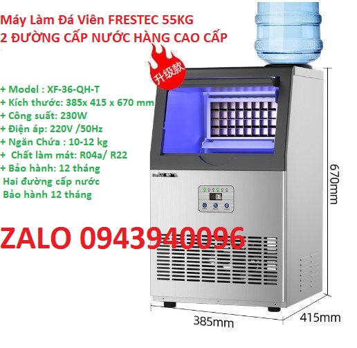 Máy làm đá viên -máy làm đá tự động tinh khiết 55kg/24h hàng cao cấp-2 đường cấp nước -bảo hành 1 năm