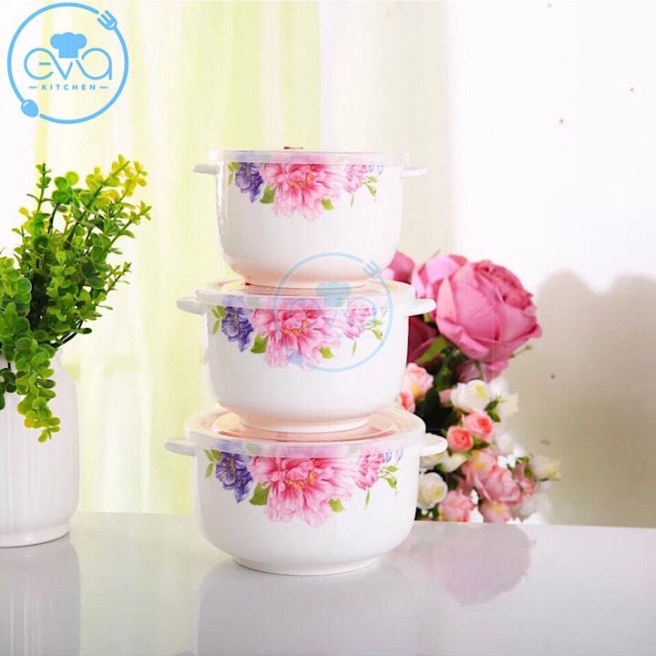 [HCM]Bộ 3 Thó Sứ Nắp Hút Chân Không Có Tay Cầm Cao Cấp