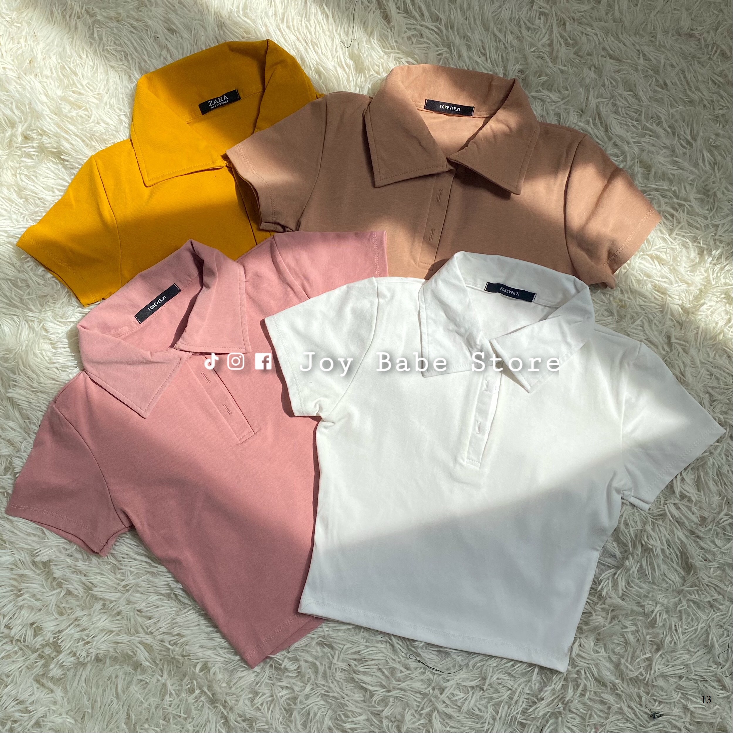 [HCM]Áo polo croptop kiểu trơn Basic Joy Clothing form ôm 🐹 thun nhập cao cấp co giãn 4 chiều, crop top kieu tay ngắn CRON 13 -4E