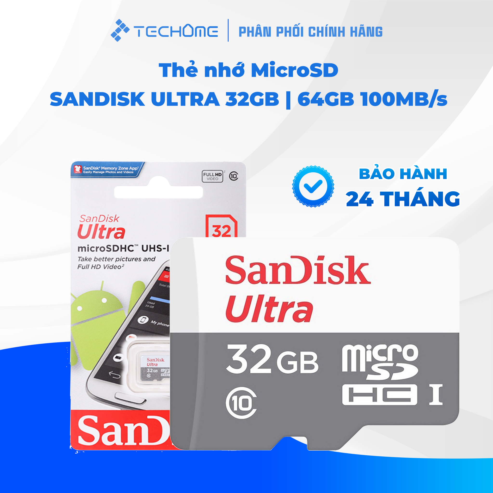 Thẻ nhớ micro sd sandisk ultra 32gb 64gb tốc độ cao chính hãng - bảo hành 5 năm