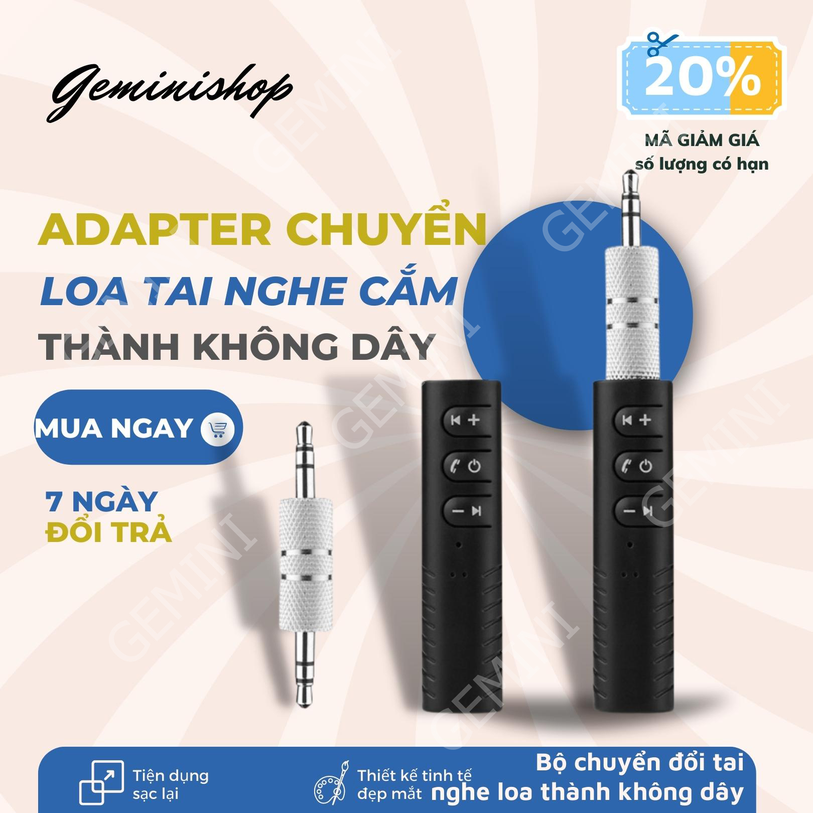 Bộ chuyển đổi Adapter Bluetooth cho tai nghe loa thiết bị âm thanh cắm dây