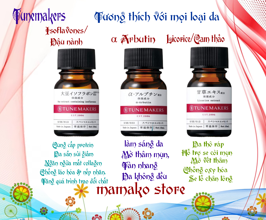 Dành cho da khô Serum tinh chất dưỡng da Tunemakers/3 phân loại/Isoflavone/cam thảo licorice /α-Arbutin 10ml/#Tunemakers