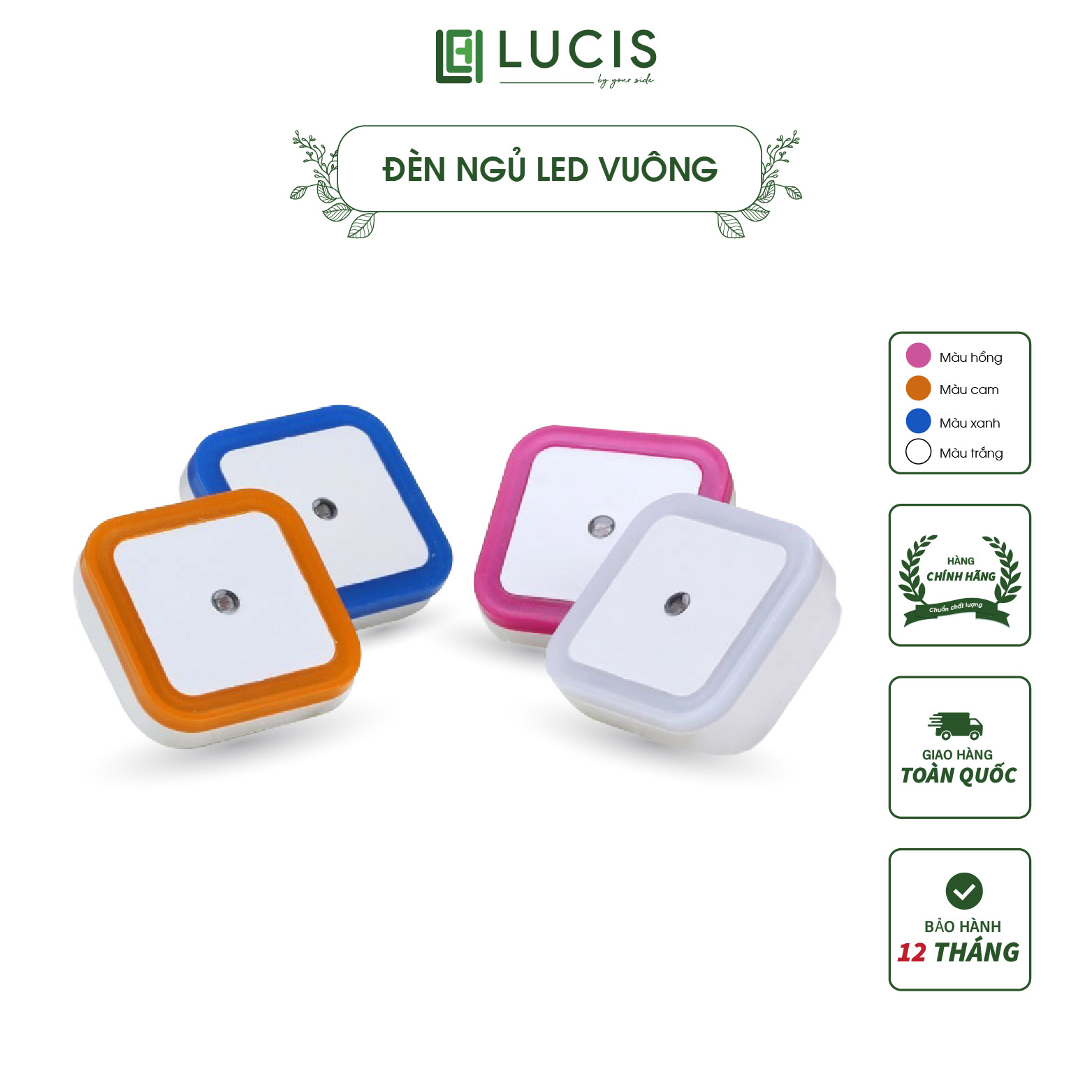 Đèn ngủ Led cảm ứng gắn tường tiết kiệm năng lượng LUCIS nhiều màu - Đèn Led vuông gắn tường cảm ứng - Đèn led trang trí