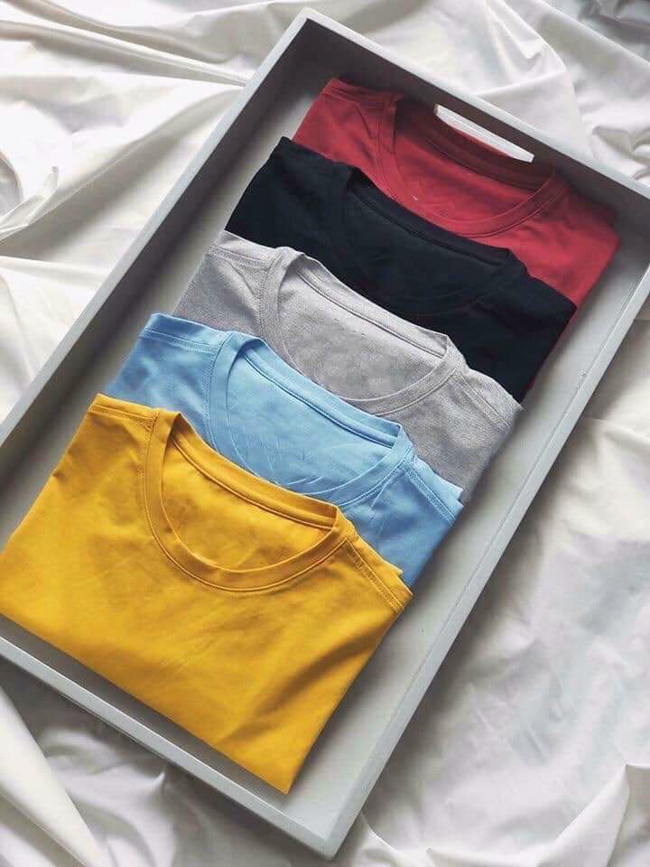 ❤️siêu ưu đãi❤️ combo 5 áo phông nam nữ 5 màu trơn cộc tay, đủ size từ 45-90kg