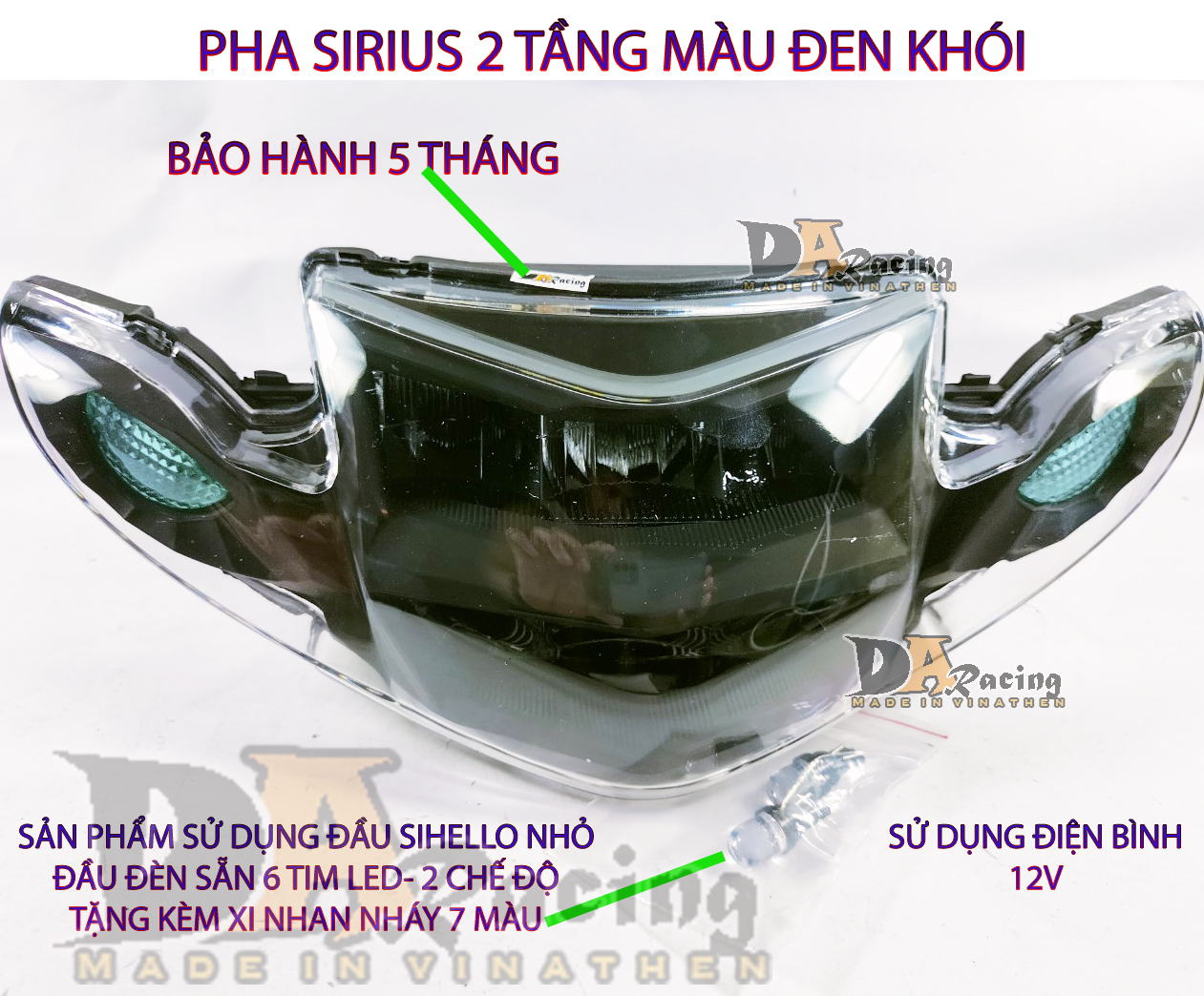 Pha led 2 tầng sirius màu đen khói-tặng kèm xi nhan