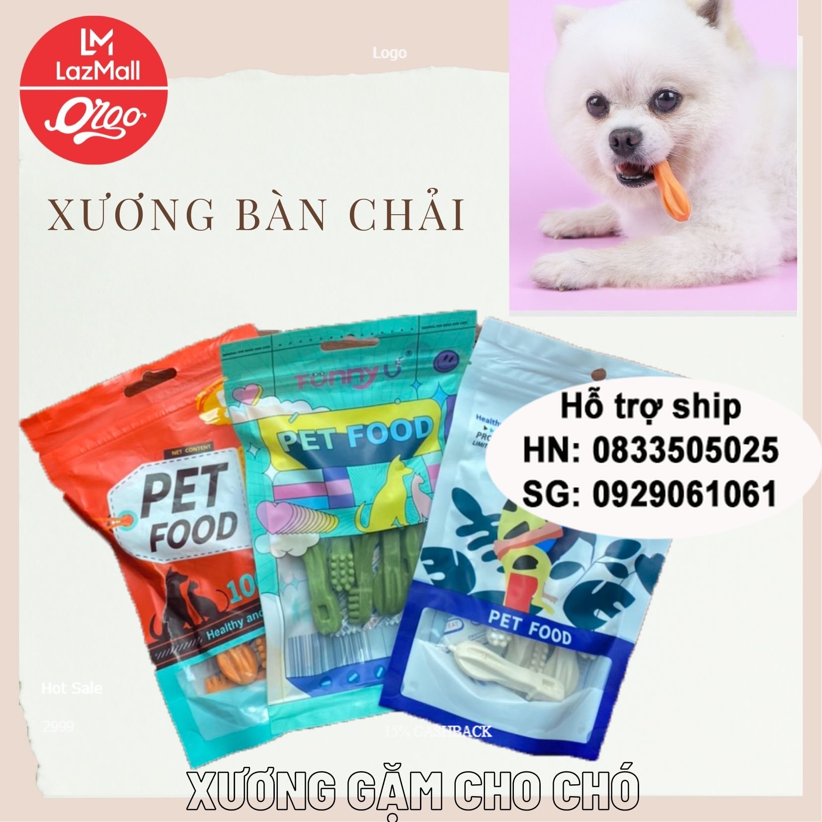 Doremiu Orgo - (1 gói) Xương cho chó gặm xương bàn chải sạch răng thơm miệng ngừa sâu răng
