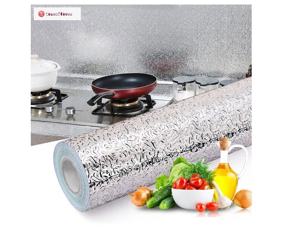 Giấy dán bếp nhôm cách nhiệt,Dùng dán tường bếp, dán lót mặt bếp, dán lót tủ - Giấy có sẵn keo chỉ cần lột ra và dán, có thể tự dán dễ dàng(3m x 60cm)