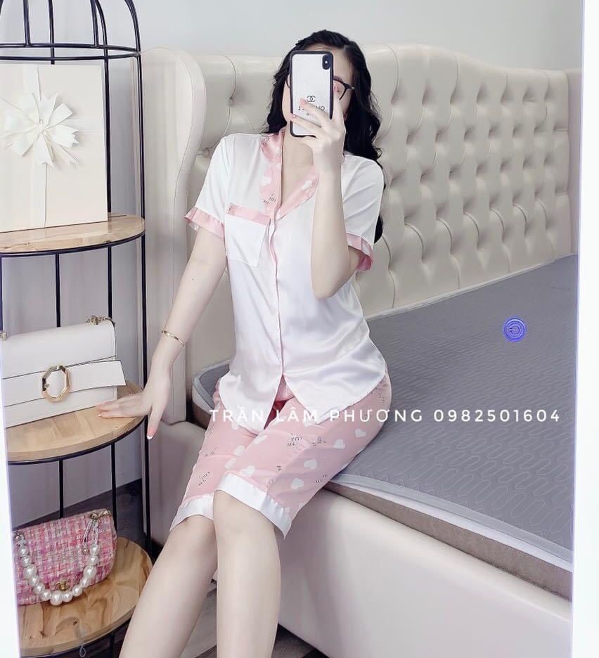 Bộ lụa Satin hoạ tiết cao cấp Tay ngắn quần lửng