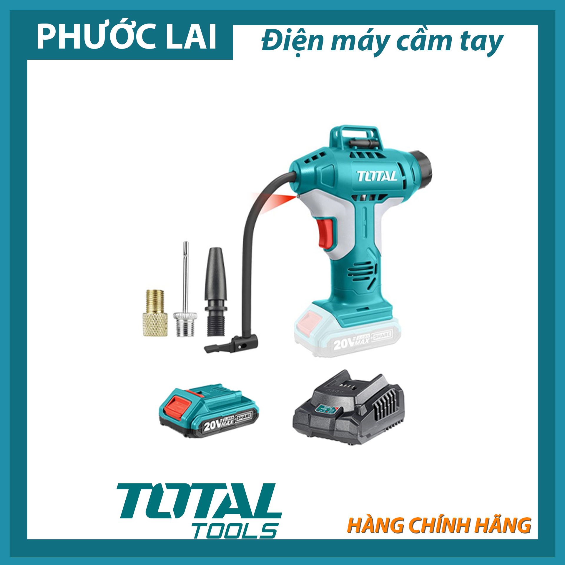 Máy bơm hơi cầm tay tự động dùng pin 20v total tacli20011