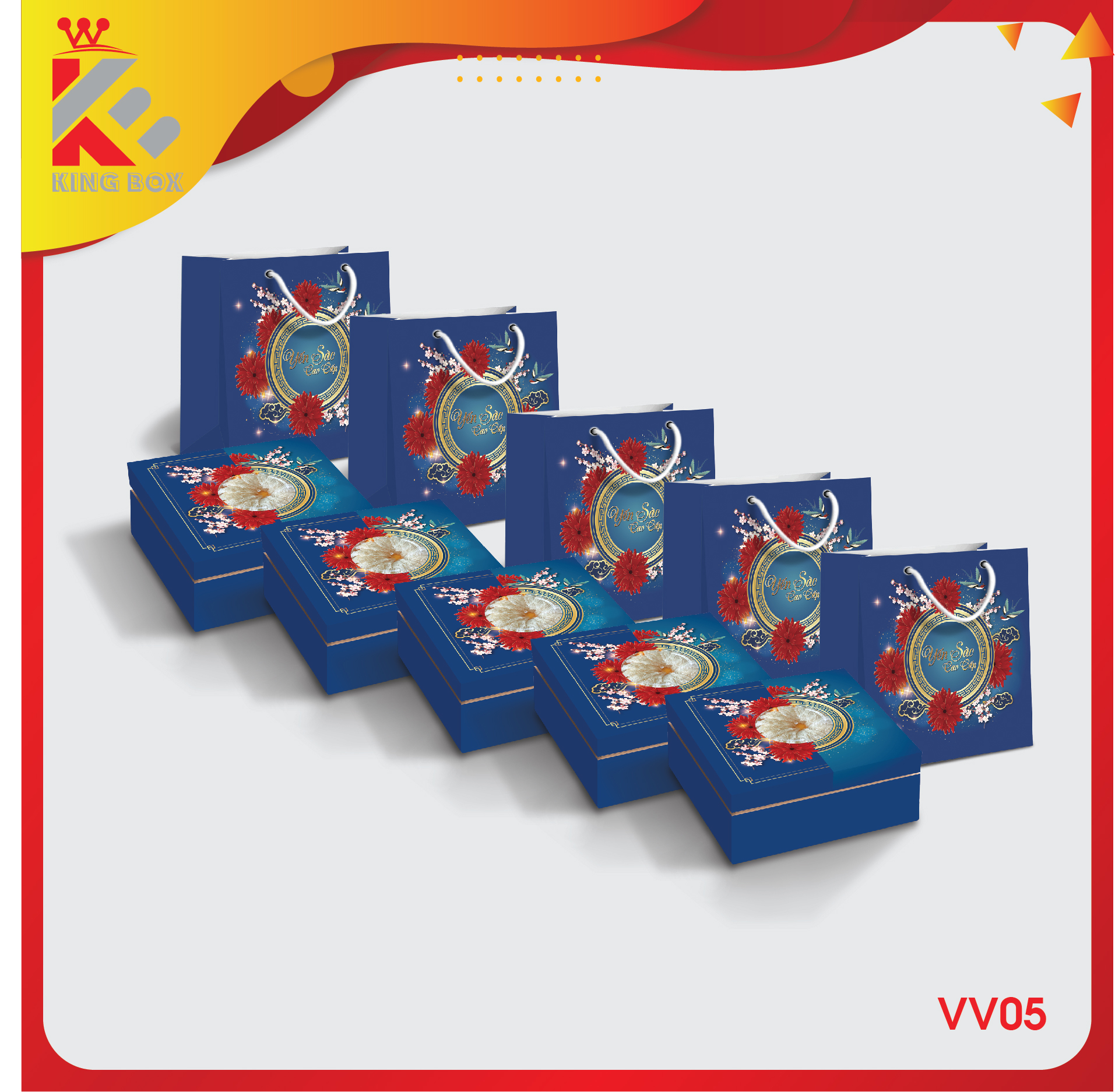 [COMBO 5] Hộp đựng yến sào cao cấp 100g kèm túi đựng KINGBOX (khay 0 đường)