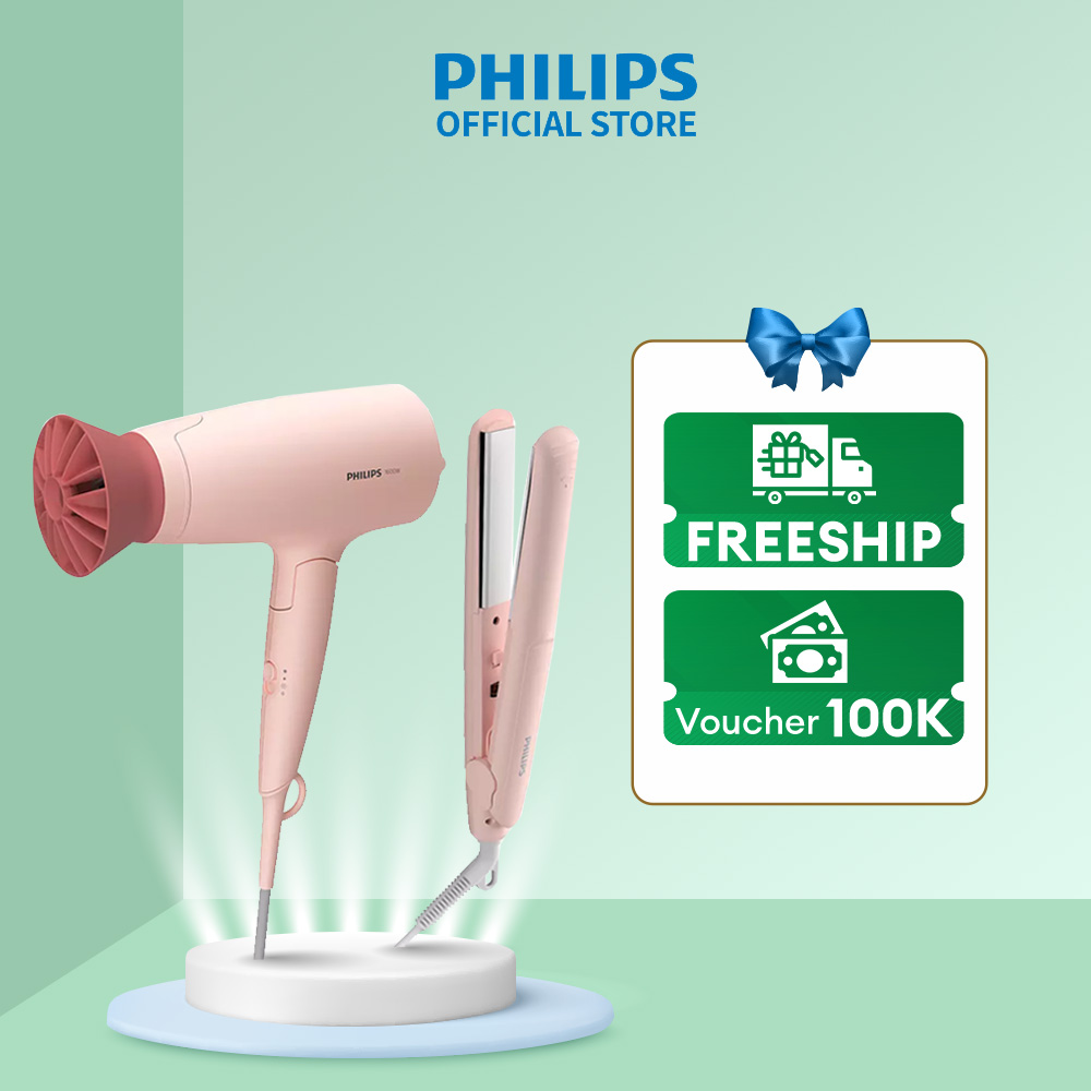 Bộ tạo kiểu tóc Philips BHP398/00 Gồm 1 Máy ép tóc + 1 Máy sấy tóc - tạo kiểu tóc dễ dàng - nhanh - chuyên nghiệp - bảo hành chính hãng 2 năm