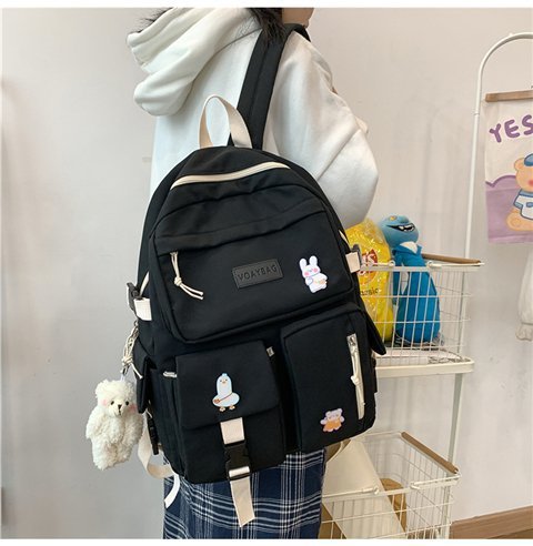 [HCM]Cap sach balo nhieu ngan mau đen phoi trang style ullzang han quoc - moon store acc