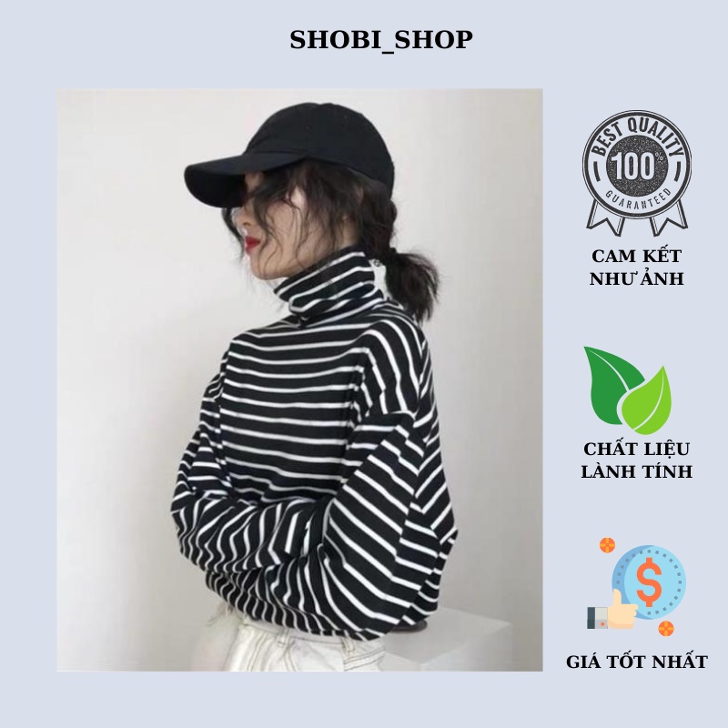 Áo sweater nam nữ thun cổ lọ kẻ sọc ulzzang form rộng dưới 70kg unisex shobi