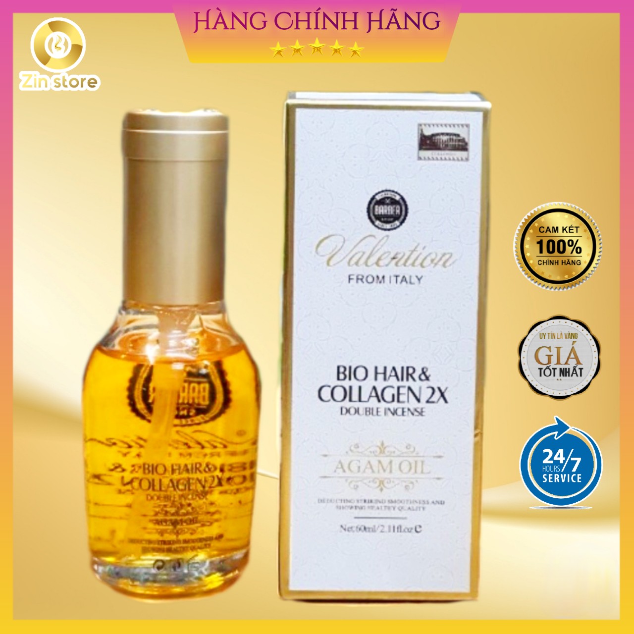 Tinh dầu dưỡng tóc valention collagen x2, serum dưỡng bóng chăm sóc tóc tinh chất x2 collagen - 60ml