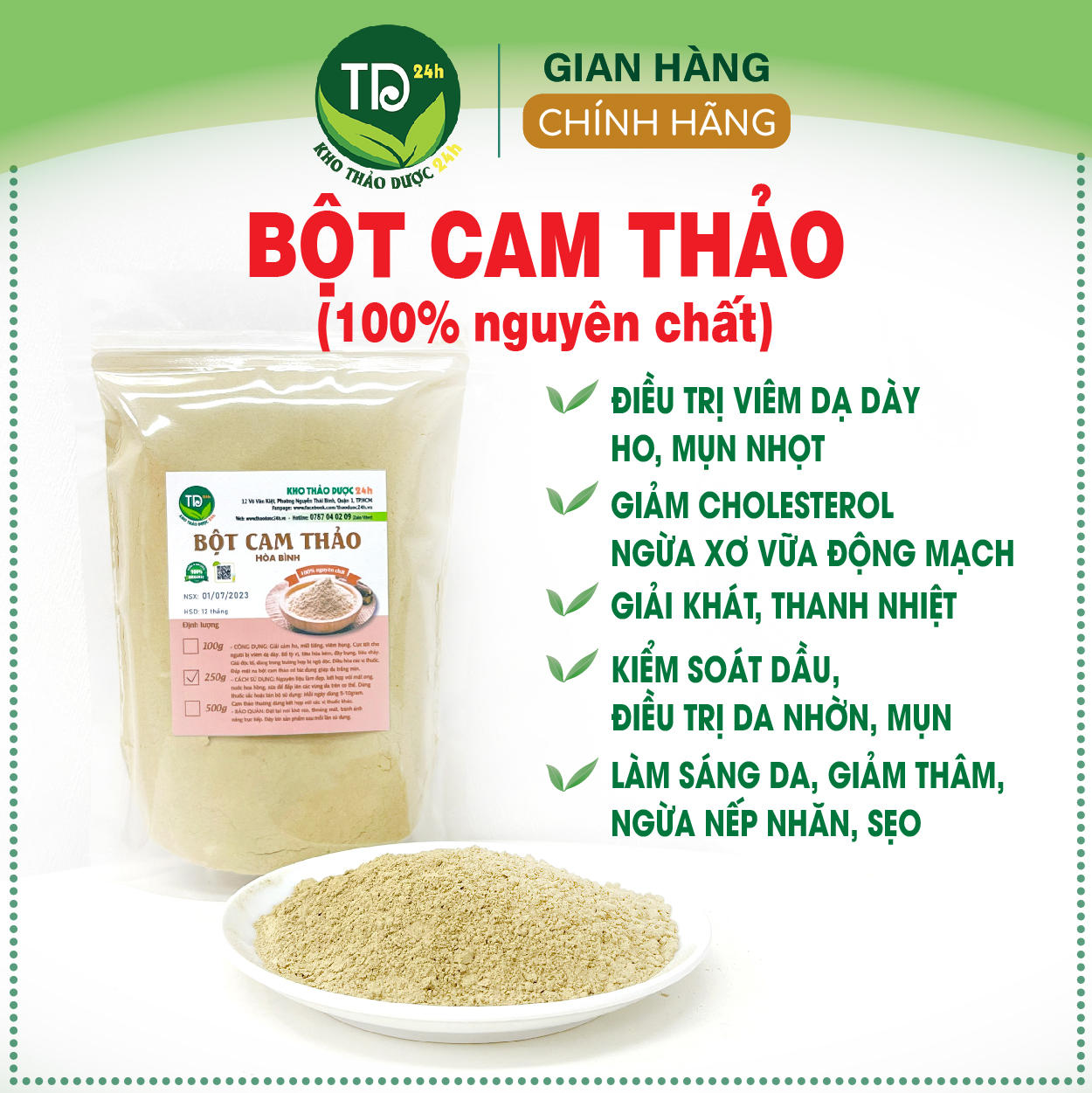 [1 kg] Bột cam thảo nguyên chất 100% organic, tắm trắng, ngừa thâm mụ-n, tốt tiêu hóa, giải cảm ho, mất tiếng, đầy bụng | Kho thảo dược 24h